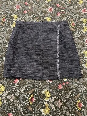 LOFT Black Textured Mini Skirt with Fringe Trim